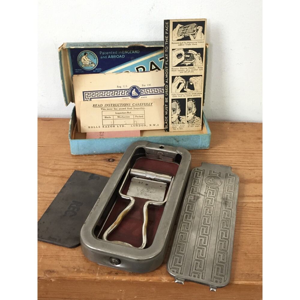 Vtg Rolls Razor England Imperial #2 Nickel Plated Facial Hair Razor Original Box